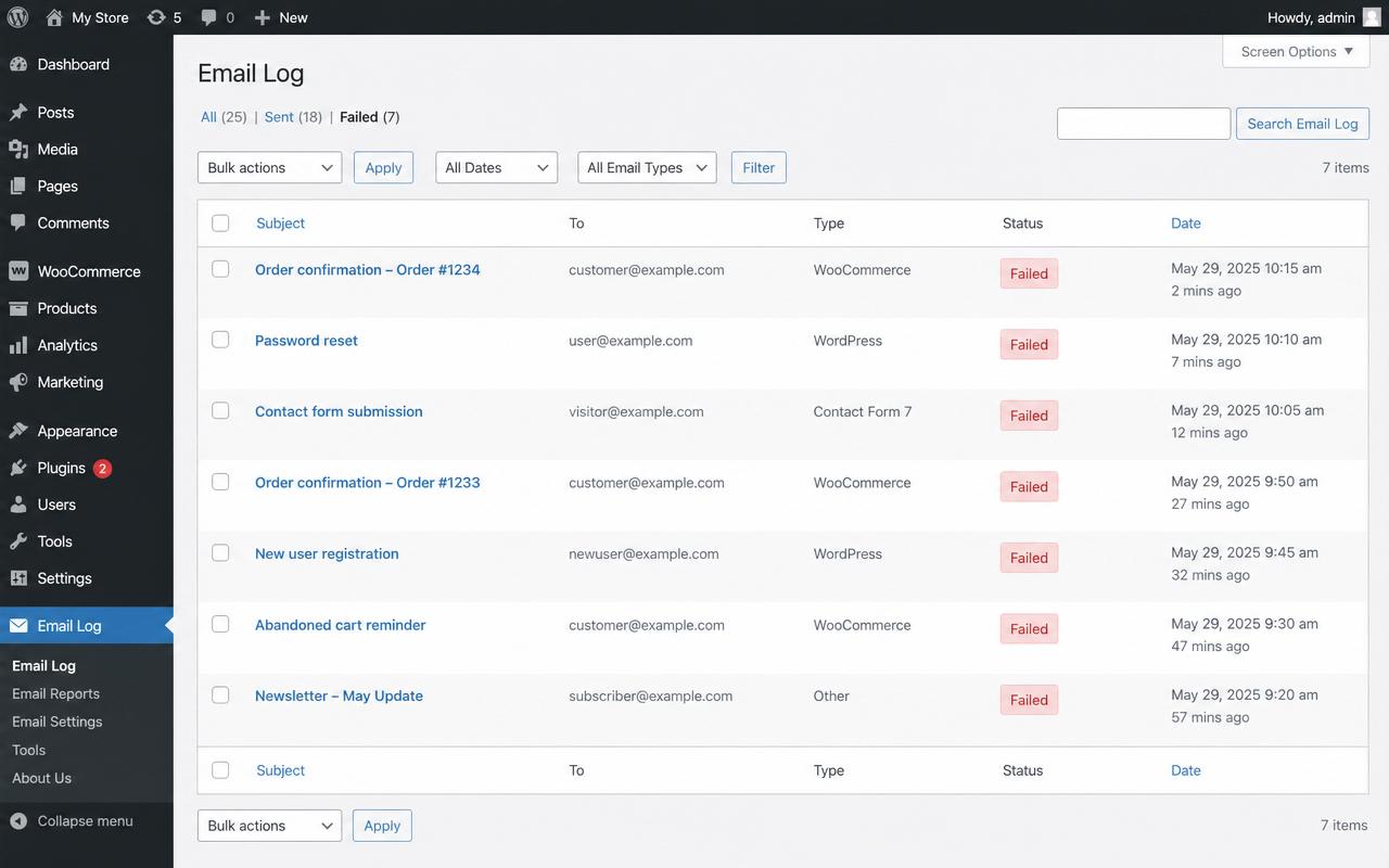 Screenshot illustrating Emails not sending